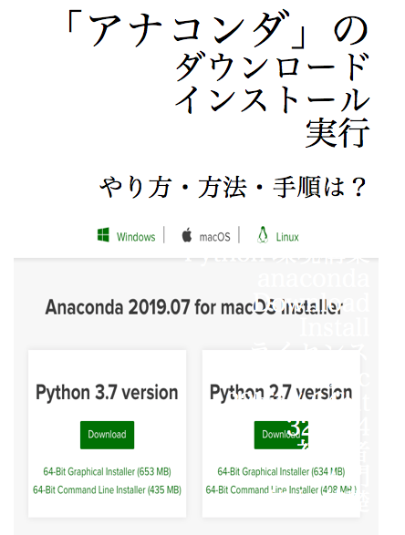 anaconda python ダウンロード　インストール　実行　やり方　手順　方法　download install execute procedures