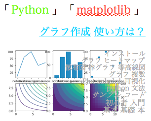 matplotlib python インストール 使い方 グラフ 散布図 棒グラフ 等高線 ヒートマップ 可視化 グラフ複数 サンプル コード おすすめ 本 subplot 00